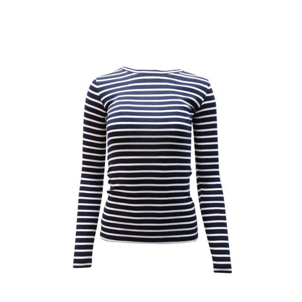 Vince Striped Long-Sleeve T-Shirt in Navy Blue Cotton